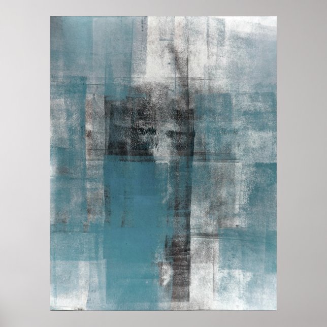 "Lässige" Aquamarine und Abstrakte Schwarz-Malerei Poster (Vorne)
