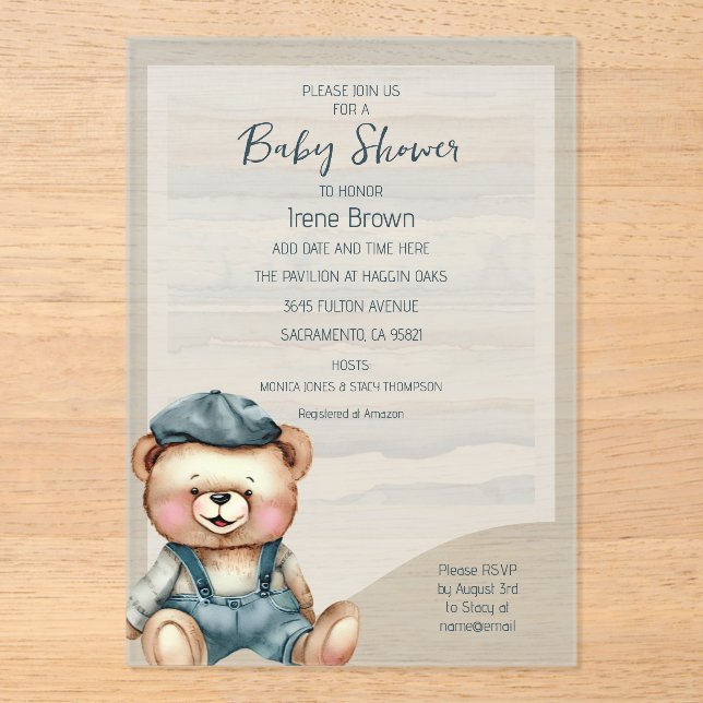 Lässige Bear Baby Dusche Einladung (Vorderseite)