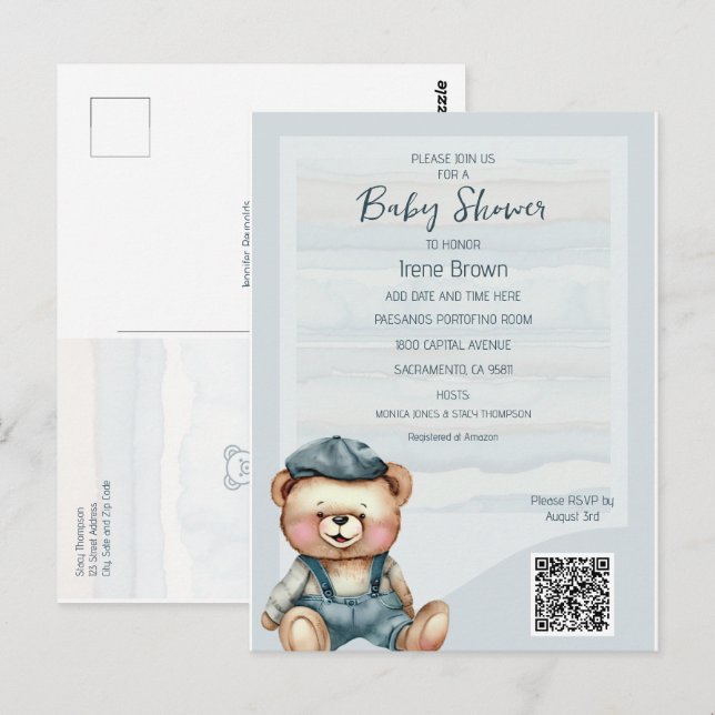 Lässige Bear Baby Dusche Einladung Postkarte (Vorne/Hinten)
