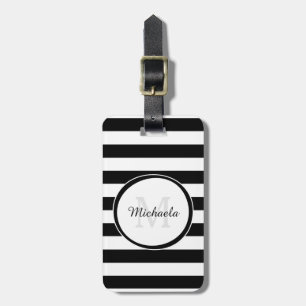 Lässige breite Schwarzweiss-Streifen mit Monogramm Gepäckanhänger