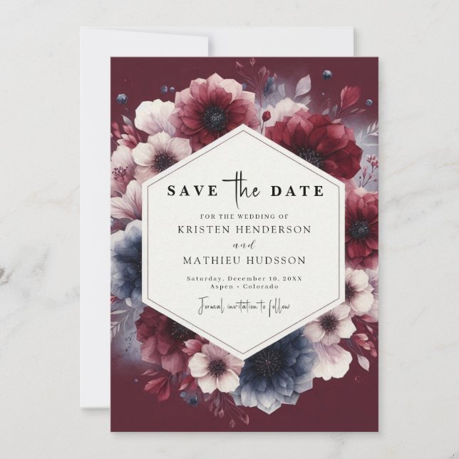 Lässige Burgundy-Hochzeit Save The Date (Vorderseite)