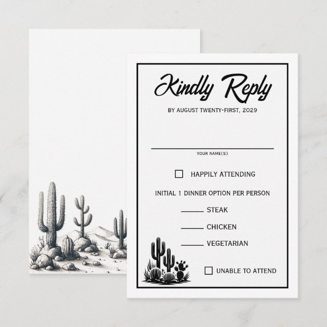 Lässige Cactus Food Choices RSVP Card (Vorne/Hinten)