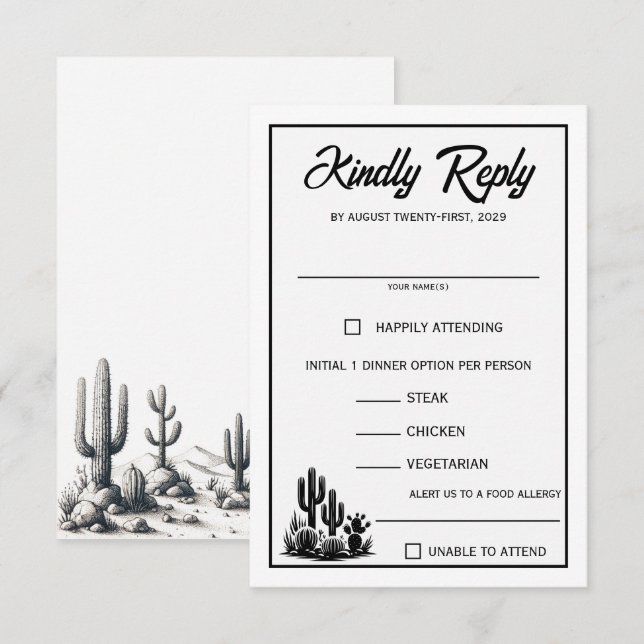 Lässige Cactus Food Choices RSVP Card Karte (Vorne/Hinten)