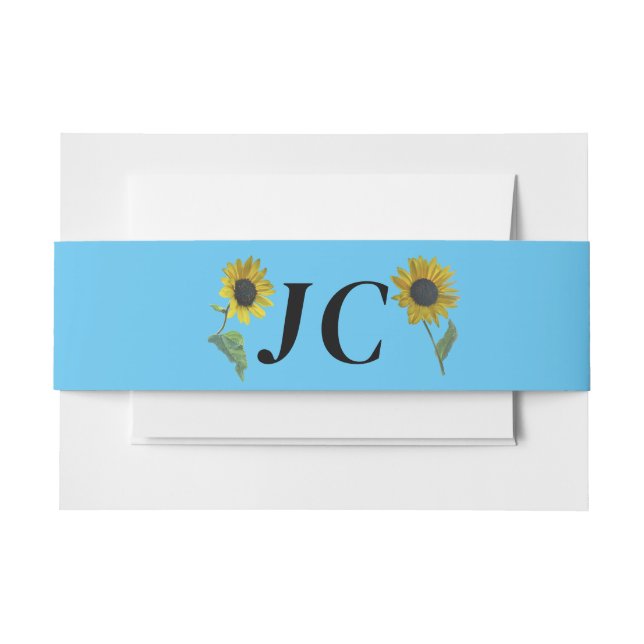 Lässige Country Sonnenblumen & Initialen Hochzeit Einladungsbanderole (Vorderseite Beispiel)