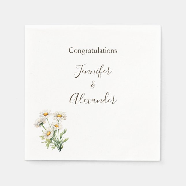 Lässige Country Wedding Daisy Floral Personalisier Serviette (Vorderseite)