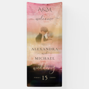 Lässige Creme Black Abstrakt Overlay Foto Hochzeit Banner