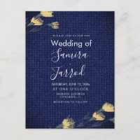 Lässige Denim und wilde Blume Hochzeit Postkarte