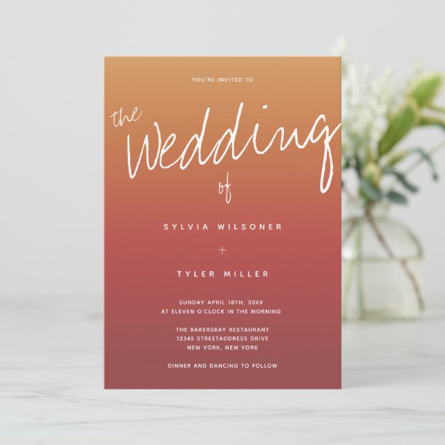Lässige Dusty Sunset Typografy Wedding Einladung (Stehend Vorderseite)