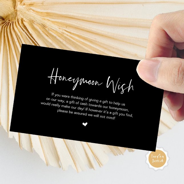 Lässige Eleganz, Größe, Flitterwochen Begleitkarte (Honeymoon Wish Enclosure Card, in Modern minimal, casual elegance script, cash fund, in classy black)