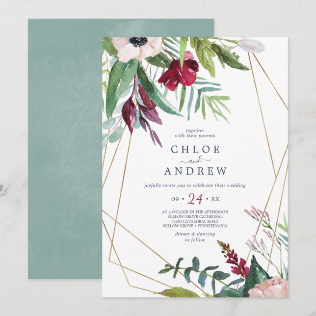 Lässige geometrische Hochzeit Einladung (Vorne/Hinten)