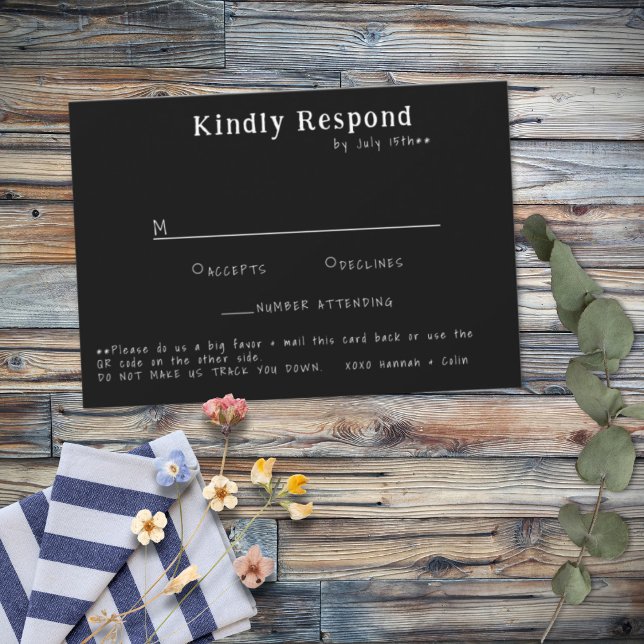 Lässige handgeschriebene Typografie weiß und schwa RSVP Karte (Von Creator hochgeladen)