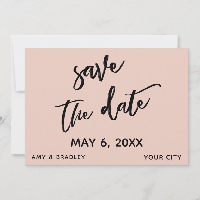 Lässige Handschrift Blush Pink Hochzeitstypografie Save The Date (Vorderseite)