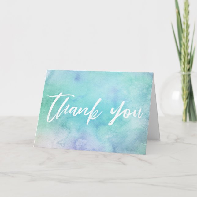Lässige Handschrift Danke, Türkise Watercolor Karte (Vorderseite)