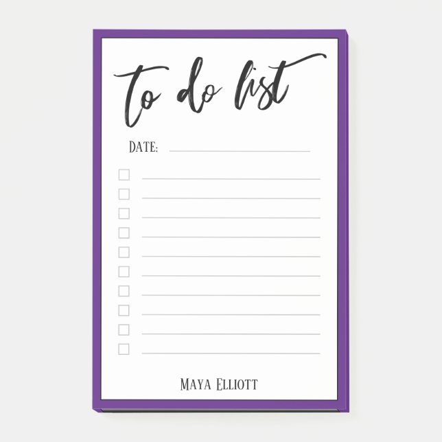 Lässige Handschrift für Lila und weiße Schriften Post-it Klebezettel (Vorderseite)