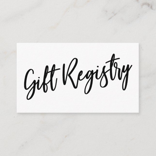 Lässige Handschrift Schwarz-Weiß-Gift-Registrierun Begleitkarte (Vorderseite)