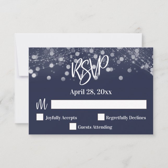 Lässige Handschrift Typografie Lights Navy Blue RSVP Karte (Vorderseite)