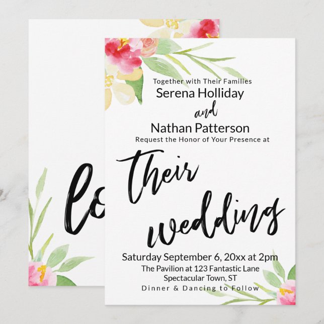 Lässige Handschrift Wasserfarben Blume Hochzeit Einladung (Vorne/Hinten)