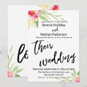 Lässige Handschrift Wasserfarben Blume Hochzeit Einladung
