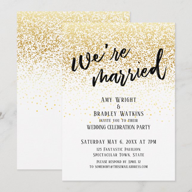 Lässige Handschrift Wir sind Verheiratet Gold Conf Einladung (Vorne/Hinten)