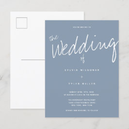 Lässige Hochzeit der modernen, blauen Typografie Einladungspostkarte