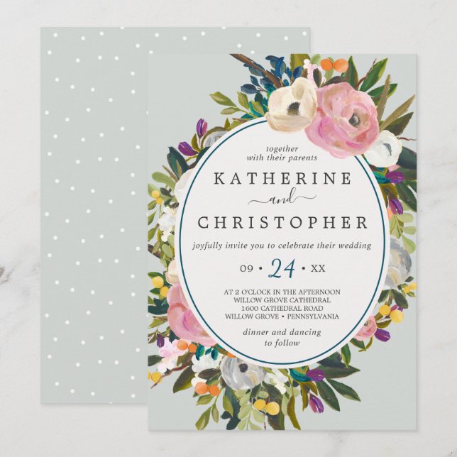 Lässige Hochzeit mit bemalten Blumen Einladung (Vorne/Hinten)