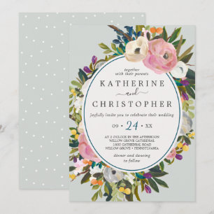 Lässige Hochzeit mit bemalten Blumen Einladung