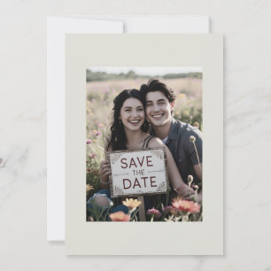 Lässige Hochzeitsfotos Save the Date Off White