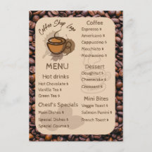 Lässige Kaffeebohnen hinzufügen Menü Kaffeeshop