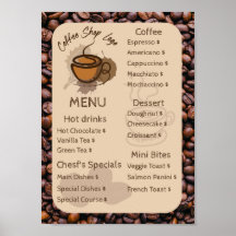 Lässige Kaffeebohnen hinzufügen Menü Kaffeeshop