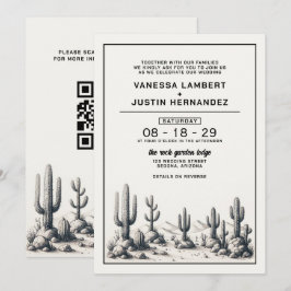 Lässige Kakteen Hochzeiten mit QR-Code Einladung