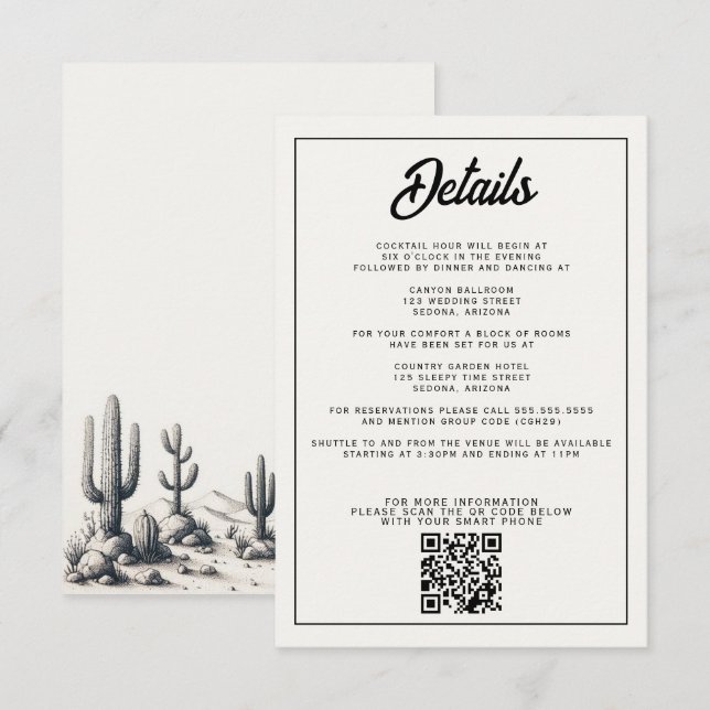 Lässige Kaktus Hochzeit Begleitkarte (Vorne/Hinten)