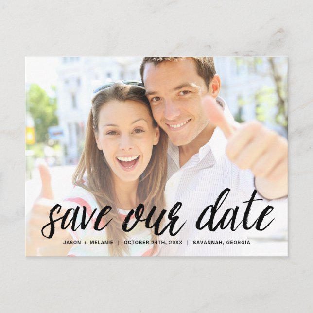 Lässige Kalligrafie | Foto Save the Date Ankündigungspostkarte (Vorderseite)