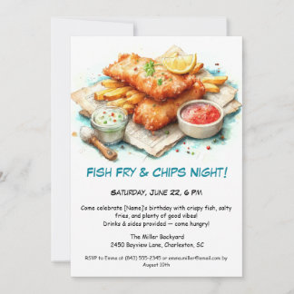 Lässige Meeresfrüchte - Fisch & Chips Geburtstag Einladung