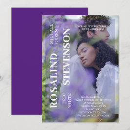 Lässige Minimalistische Violet Foto Hochzeit Einladung