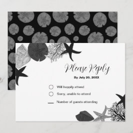 Lässige RSVP-Karte in Schwarz-Weiß-Muschel Einladung