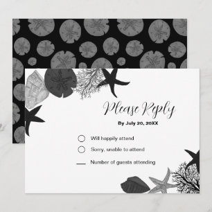 Lässige RSVP-Karte in Schwarz-Weiß-Muschel Einladung