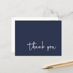 Lässige Schrift-Typografie Navy Blau Danke Postkarte
