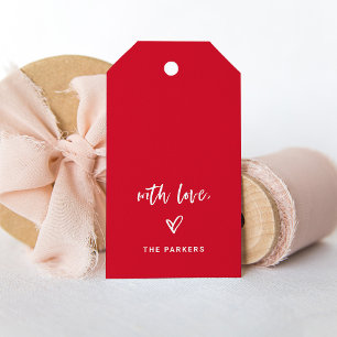 Lässige Schrift und Herz mit Liebe rot und weiß Geschenkanhänger