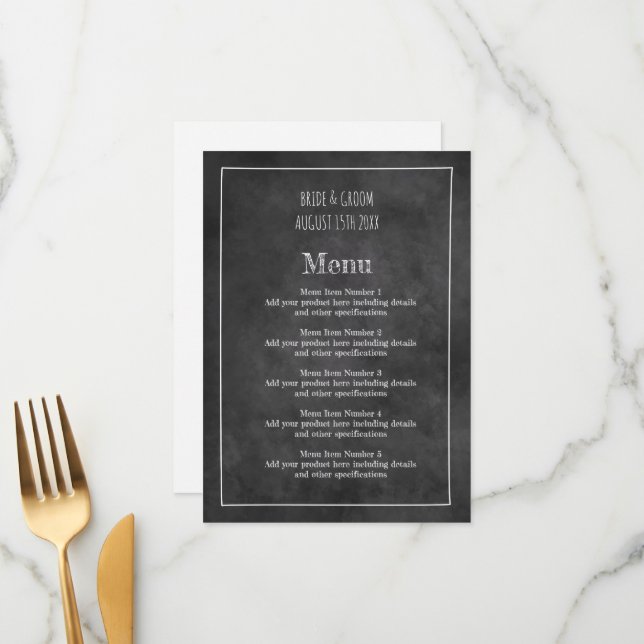 Lässige Schwarze Tafel Hochzeitsmenü Menükarte (Vorderseite/Rückseite Beispiel)