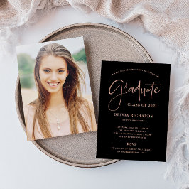 Lässige Script-Rose Gold und Schwarz | Grad Party Einladung