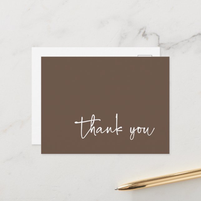 Lässige Script Typografie Brown Vielen Dank Postkarte (Vorderseite/Rückseite Beispiel)