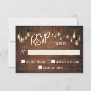 Lässige Typografie, reiches Braunholz, Edison-Lich RSVP Karte
