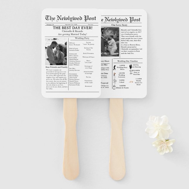 Lässige Zeitung Hochzeit speichern das Datum Fächer (Vorne und Hinten)