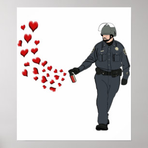 Lässiger Pfeffer-Spray-Polizist mit Herzen in der Poster