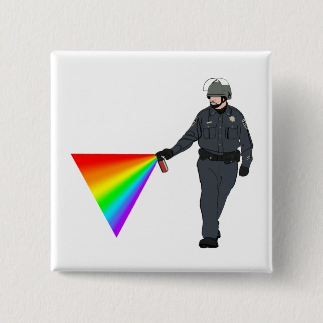 Lässiger Pfeffer-Spray-Polizist-Regenbogen mit Button (Vorderseite)