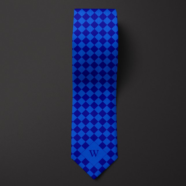 Lässiges blaues kariertes Monogramm Krawatte (Von Creator hochgeladen)