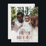 Lässiges farbiges Happy Holidays Full Vertikales F Feiertagspostkarte<br><div class="desc">Diese lässige, farbenfrohe Feiertage voll vertikaler Foto Ferien Postkarte ist perfekt für Ihren lustigen, kreativen, hellen Gruß. Es ist ein einzigartiger, spielerischer, moderner Schriftart in Rot, Boho Bräune und heller und dunkelgrüner Farbe, die für ein fröhliches, saisonales Ambiente sorgen. Wenn Sie Ihren Lieben den dunklen Winter mit niedlichem Feiertagsjubeln näher...</div>