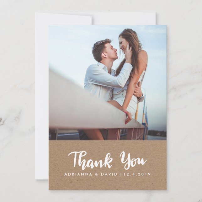 Lässiges Foto Hochzeit Vielen Dank Kraft Papier Dankeskarte (Vorderseite)