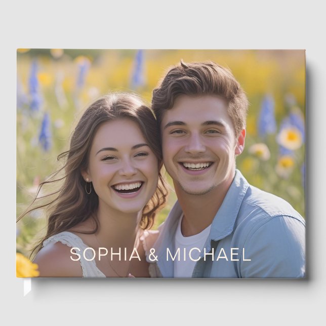 Lässiges Foto Hochzeitsvorgabe eines benutzerdefin Gästebuch (Vorderseite)