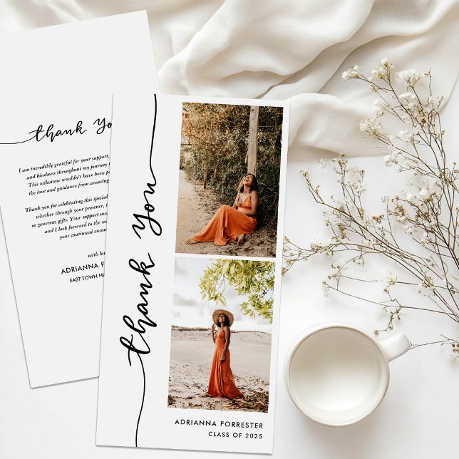 Lässiges Graduate Foto | Elegant Dankeschön Script Dankeskarte (Von Creator hochgeladen)